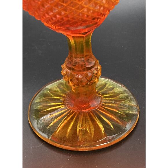 Fenton? Amberina Red / Orange Art Glass Ruffle-Edge Pedestal Bowl - Ornate Dish - Picture 11 of 12